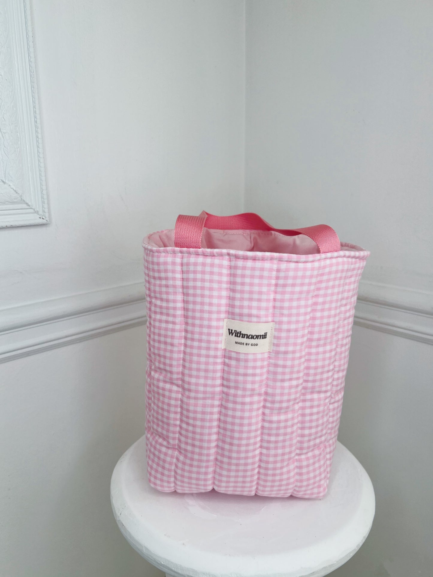 The tall gingham pink bag