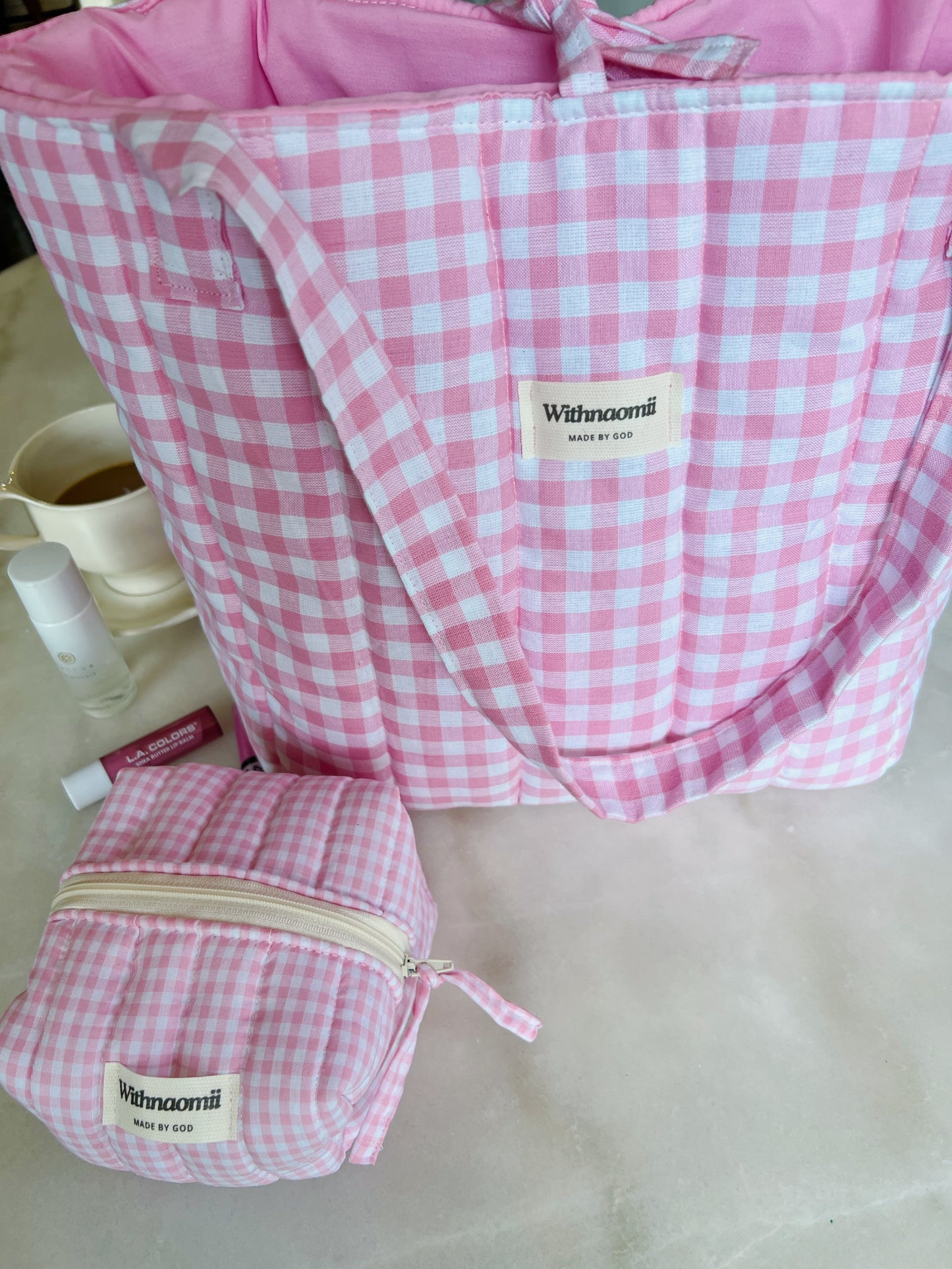 The Large gingham pink tote bag