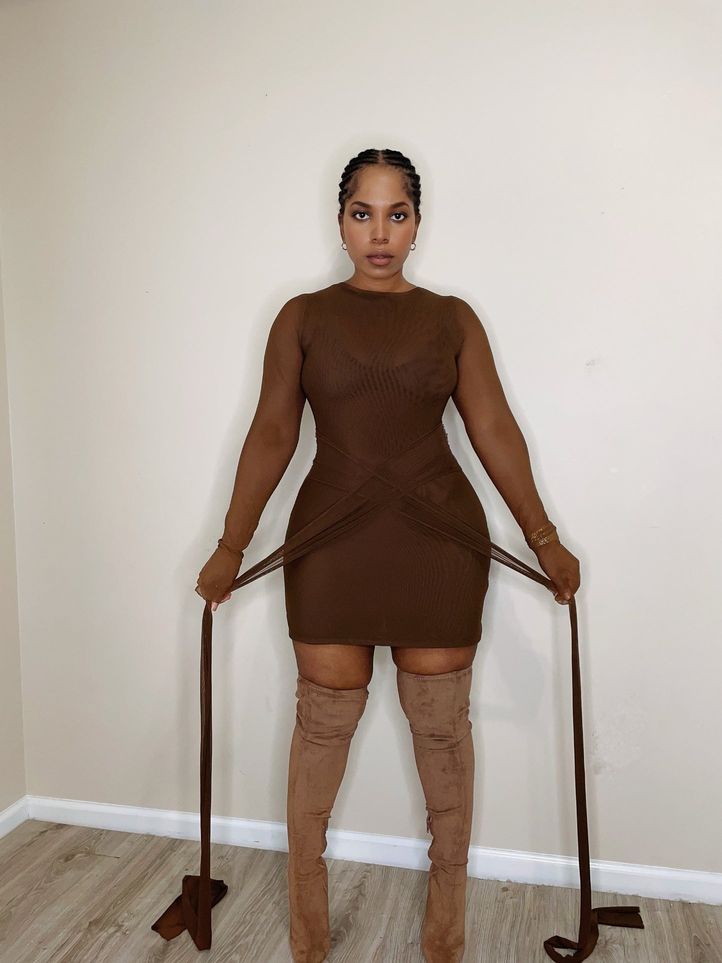 Chocolate mousse double mesh dress