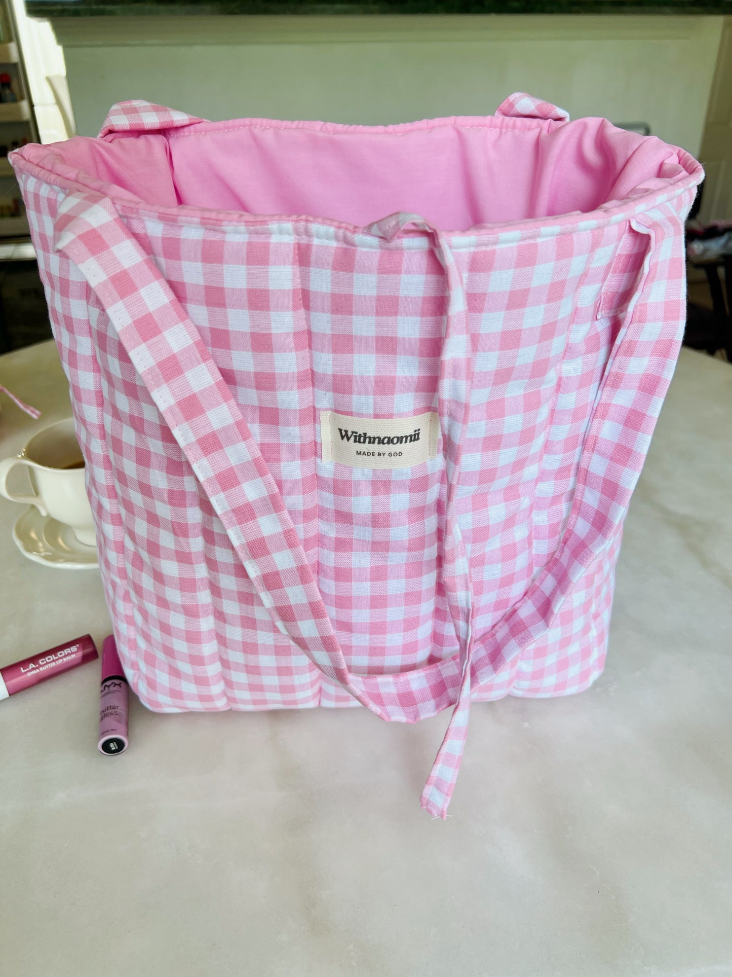 The Large gingham pink tote bag
