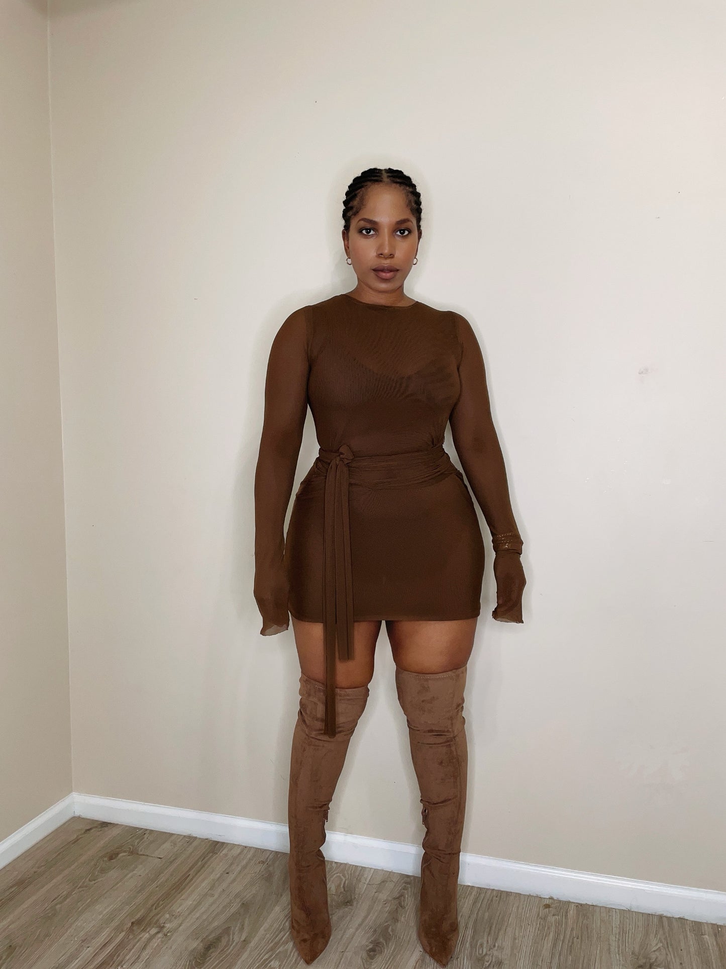 Chocolate mousse double mesh dress
