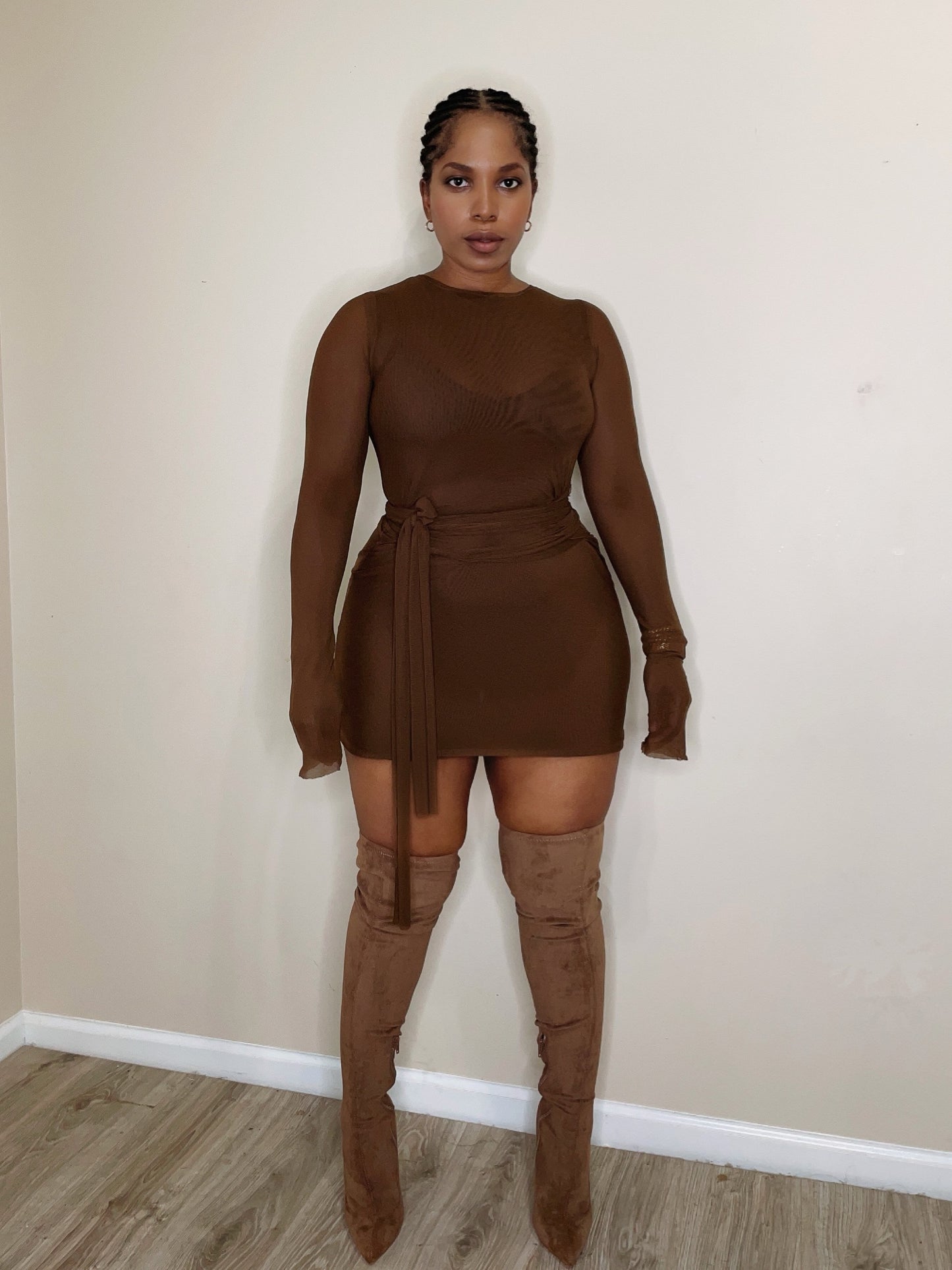 Chocolate mousse double mesh dress