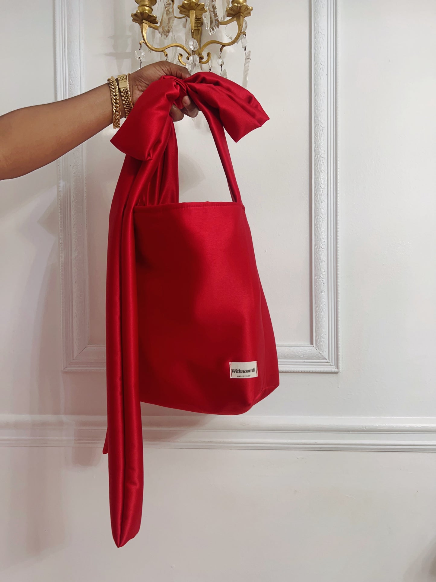 Ballerina Satin bow tote bag cherry