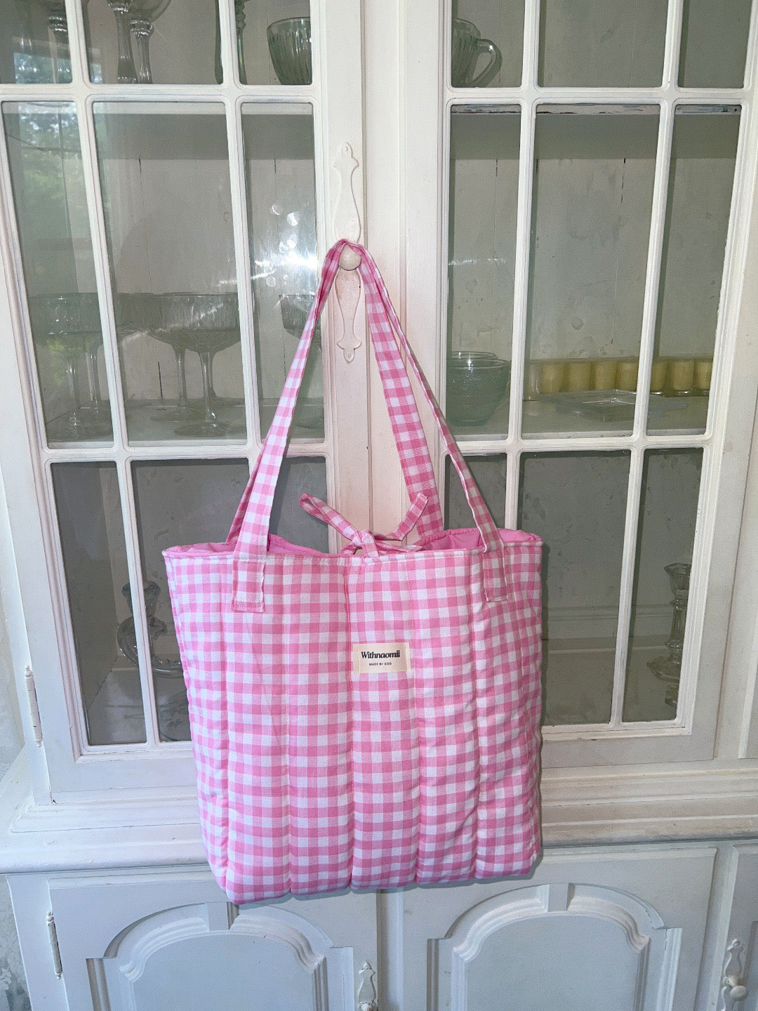 The Large gingham pink tote bag