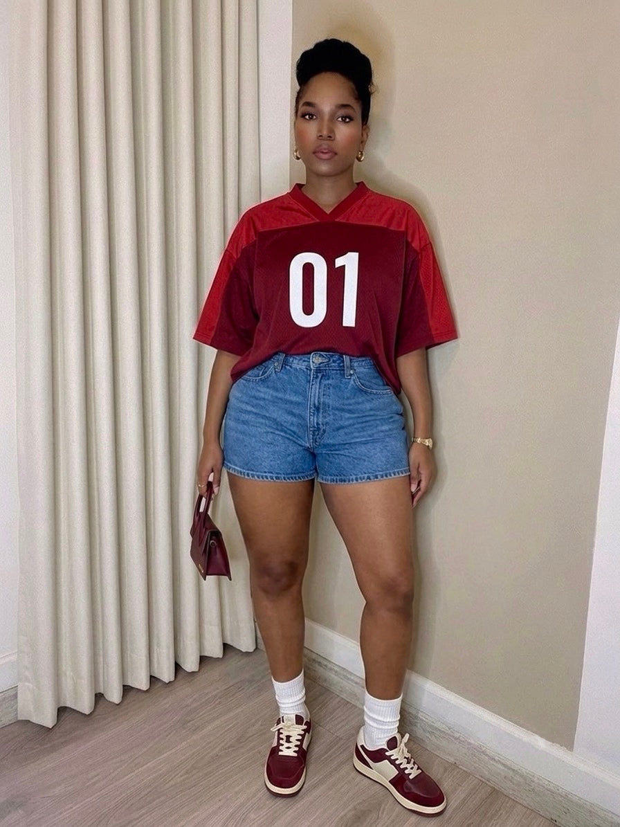 Oversized unisex Mesh V-Neck Jersey