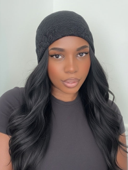 Dreamy lace handmade beanie | black
