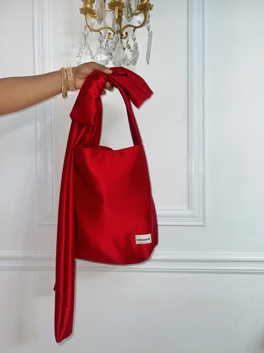 Ballerina Satin bow tote bag cherry