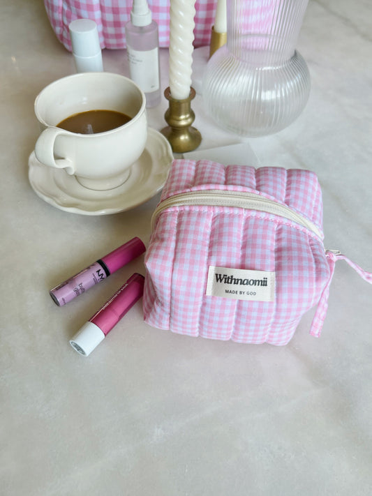Mini gingham pink makeup bag
