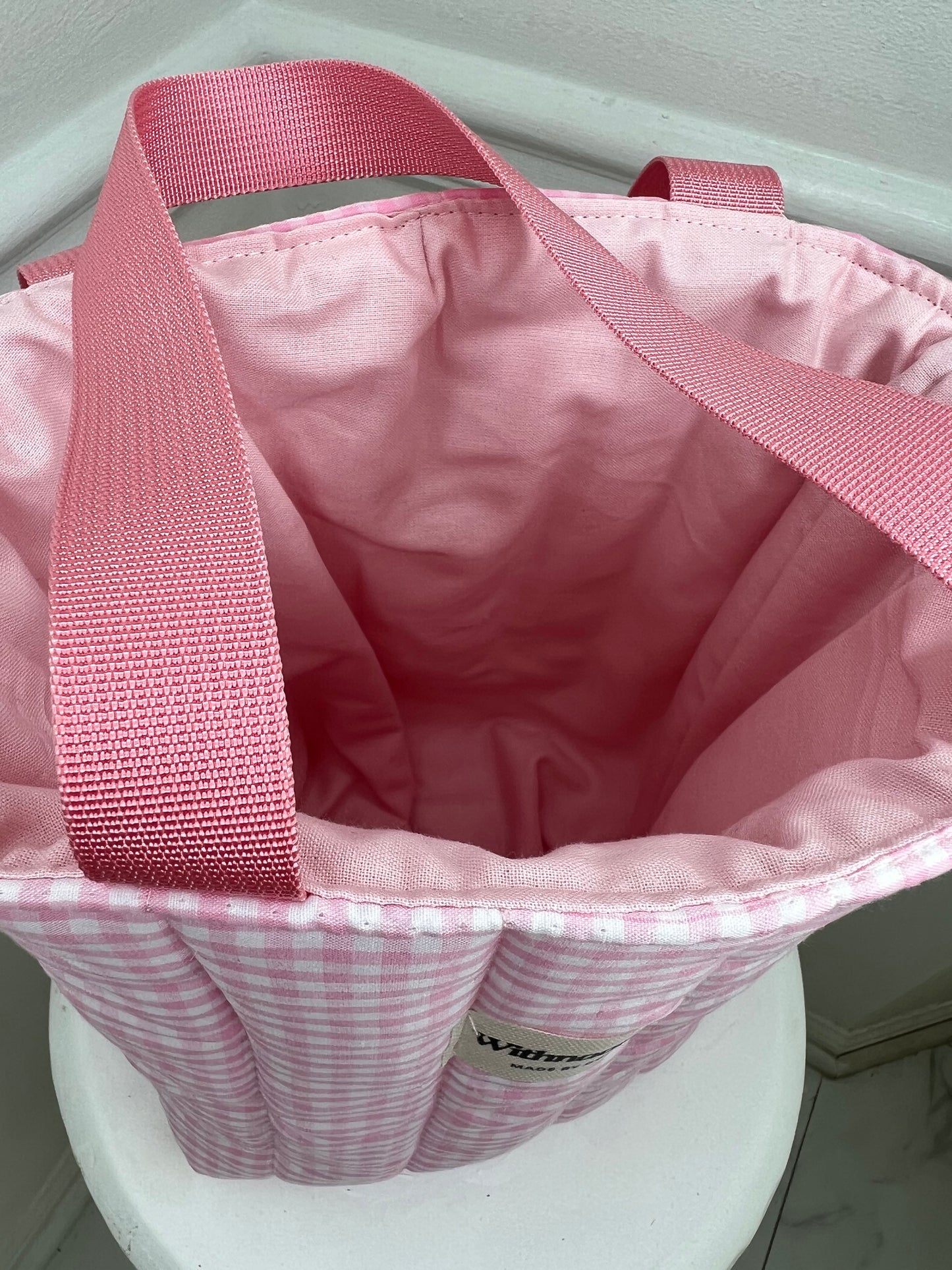 The tall gingham pink bag