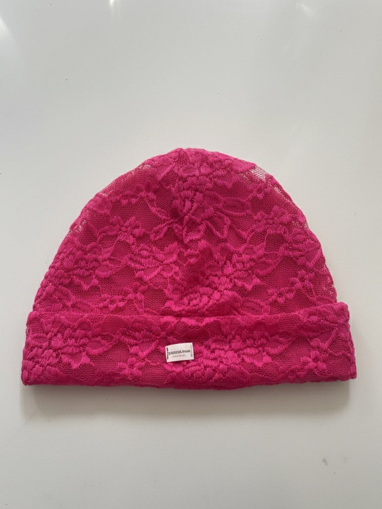 Dreamy lace handmade beanie | powder pink & fuchsia option