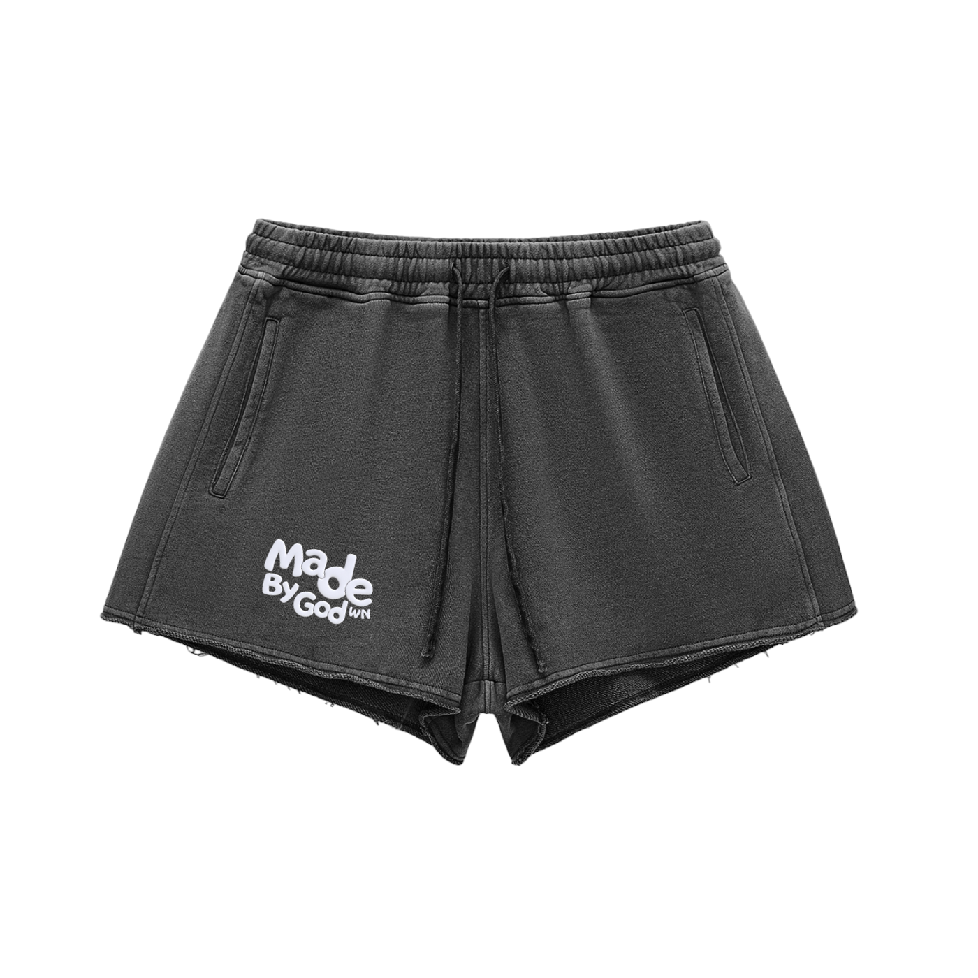 Loosely Snow Washed Raw Edge Drawstring Shorts