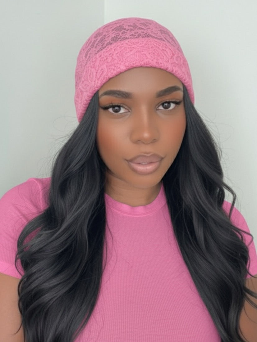 Dreamy lace handmade beanie | powder pink & fuchsia option