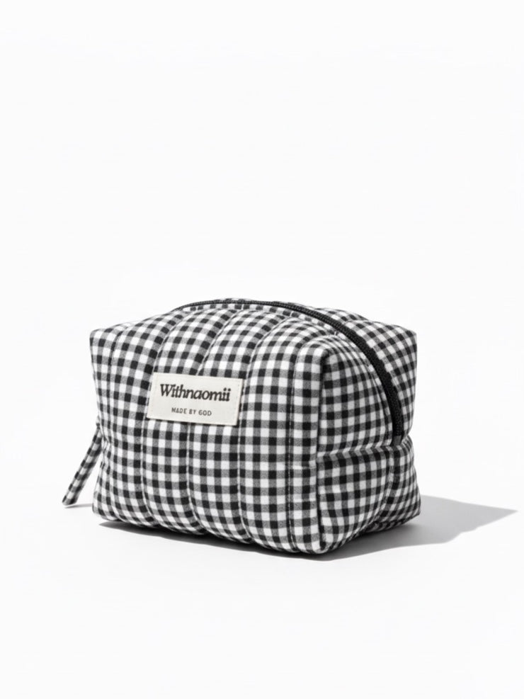 Mini gingham black makeup bag