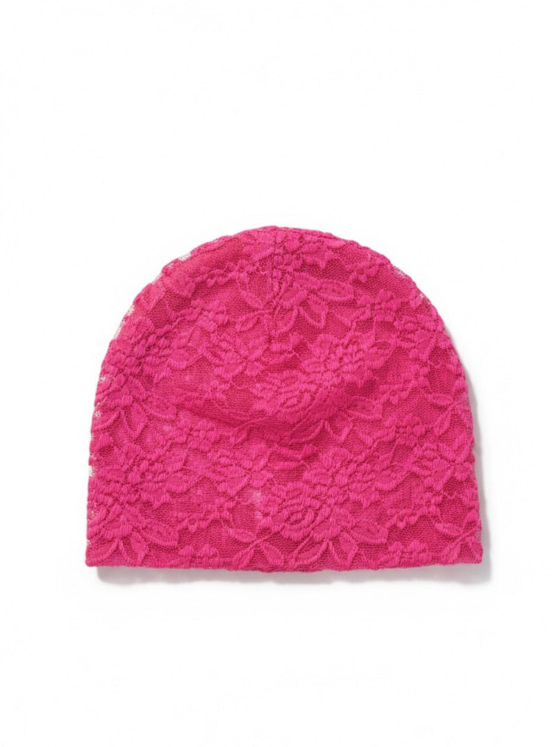Dreamy lace handmade beanie | powder pink & fuchsia option