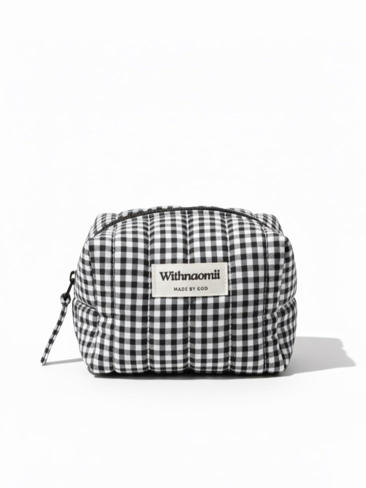 Mini gingham black makeup bag