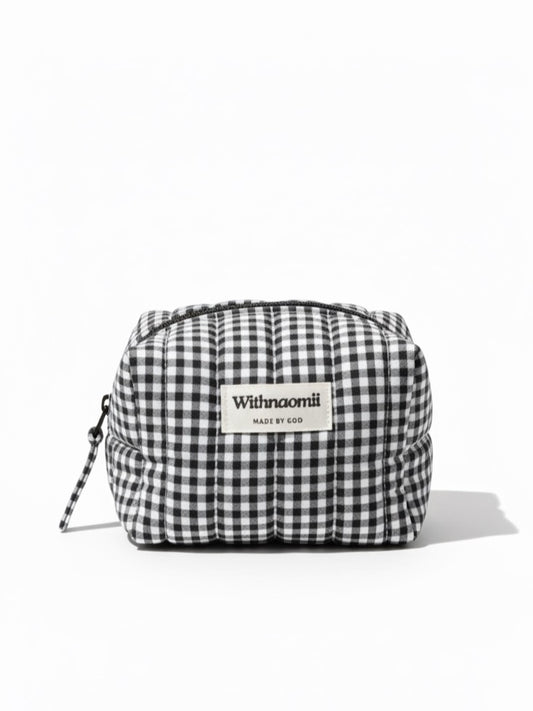 Mini gingham black makeup bag