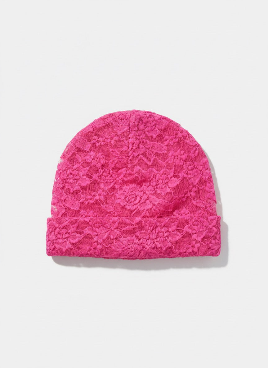 Dreamy lace handmade beanie | powder pink & fuchsia option