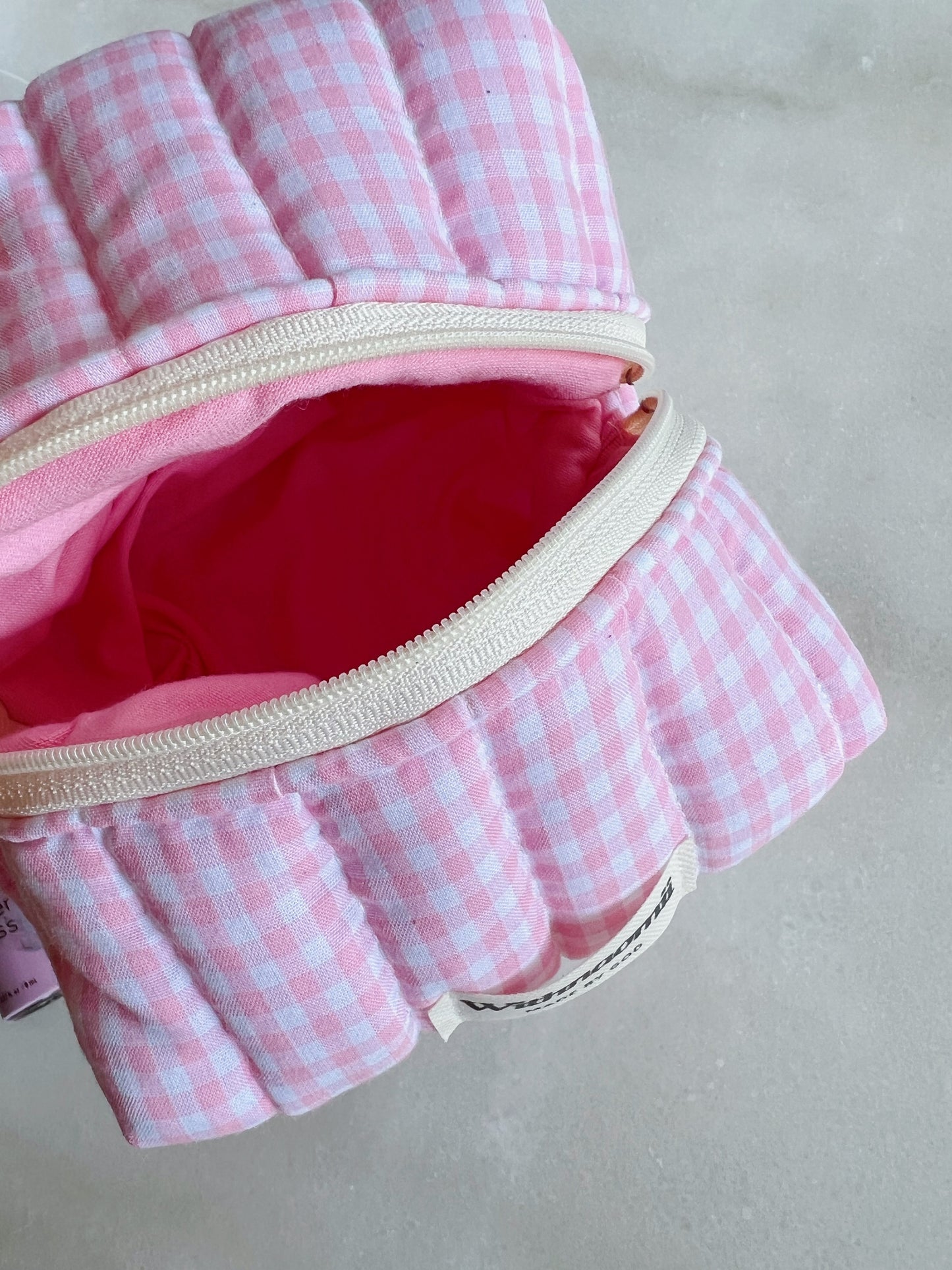Mini gingham pink makeup bag