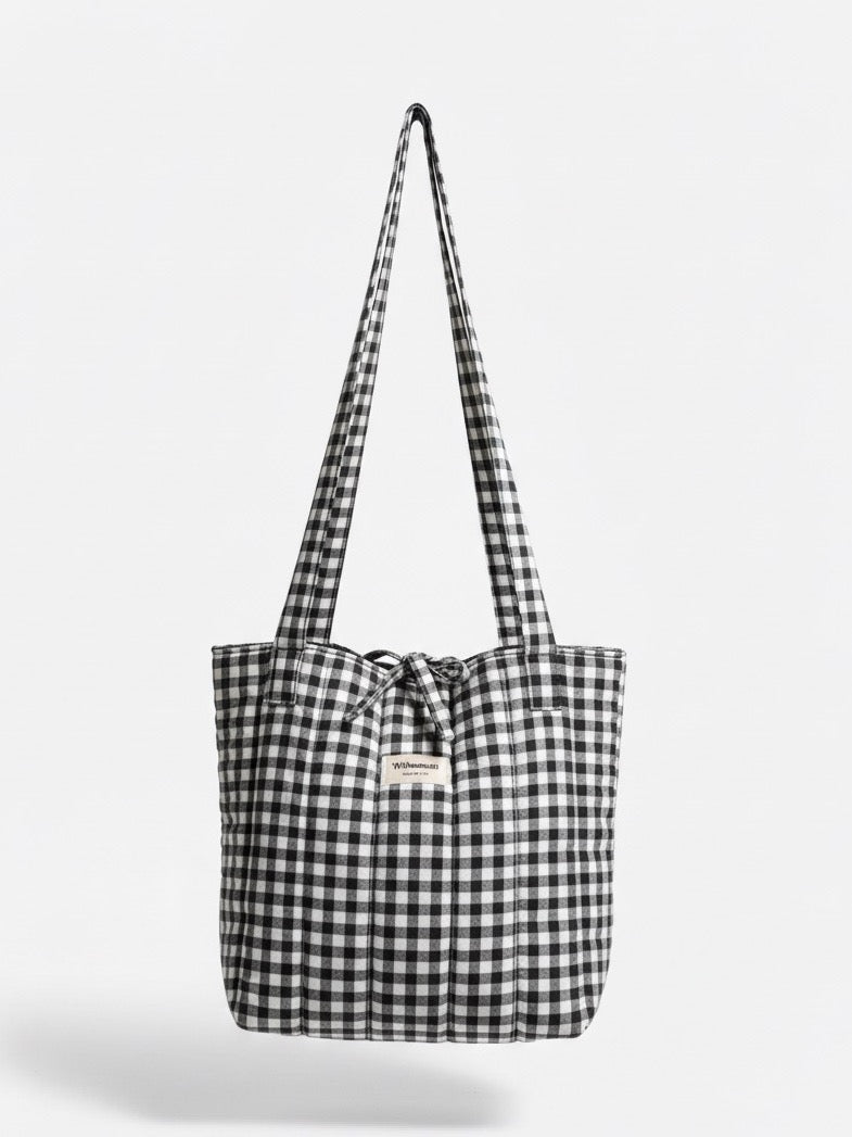 The Large gingham black tote bag