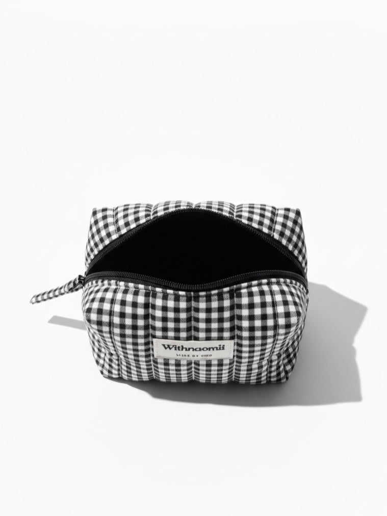 Mini gingham black makeup bag