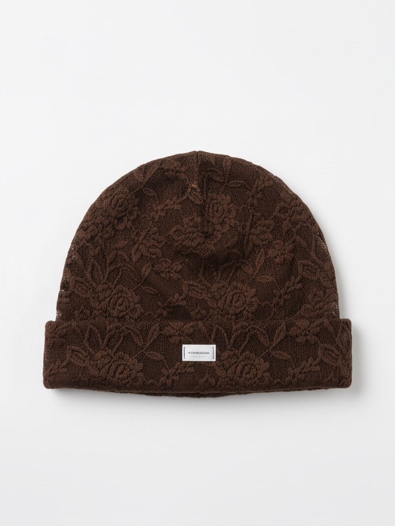 Dreamy lace handmade beanie | brown