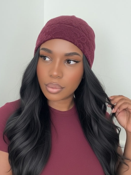 Dreamy lace handmade beanie | burgundy