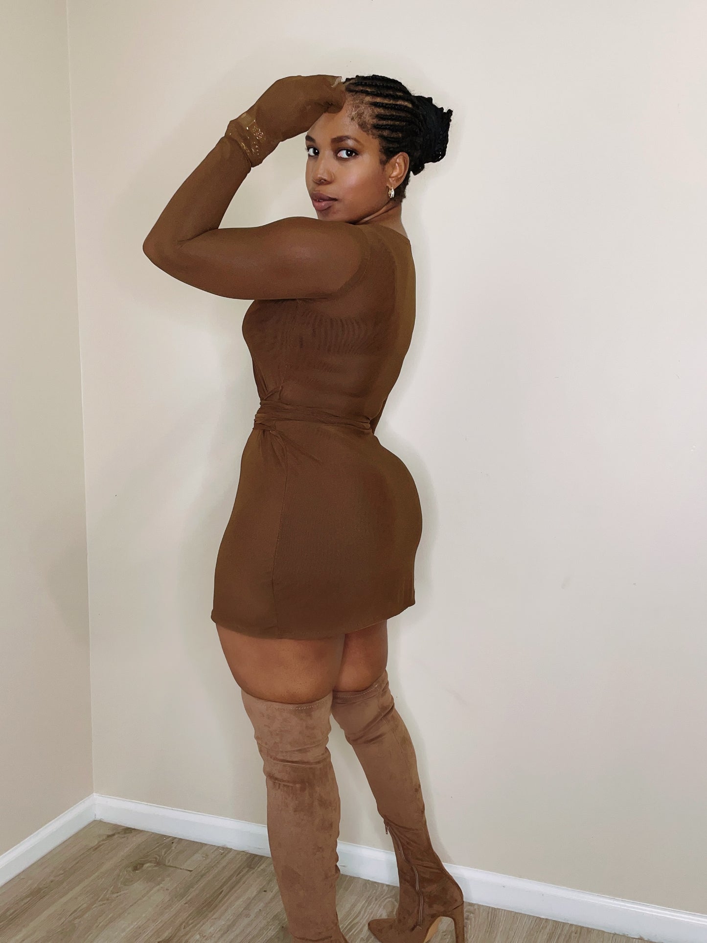 Chocolate mousse double mesh dress