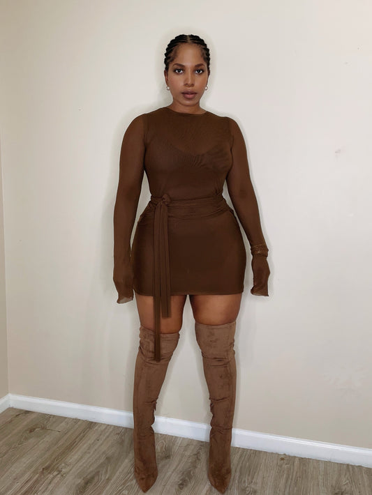 Chocolate mousse double mesh dress