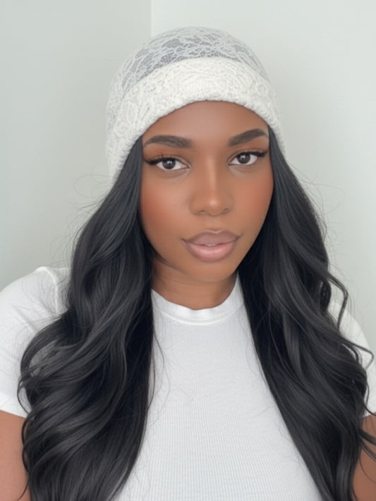 Dreamy lace handmade beanie | Milk