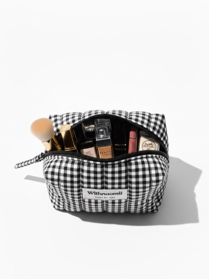 Mini gingham black makeup bag
