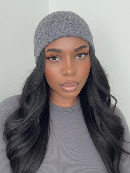 Dreamy lace handmade beanie | gray