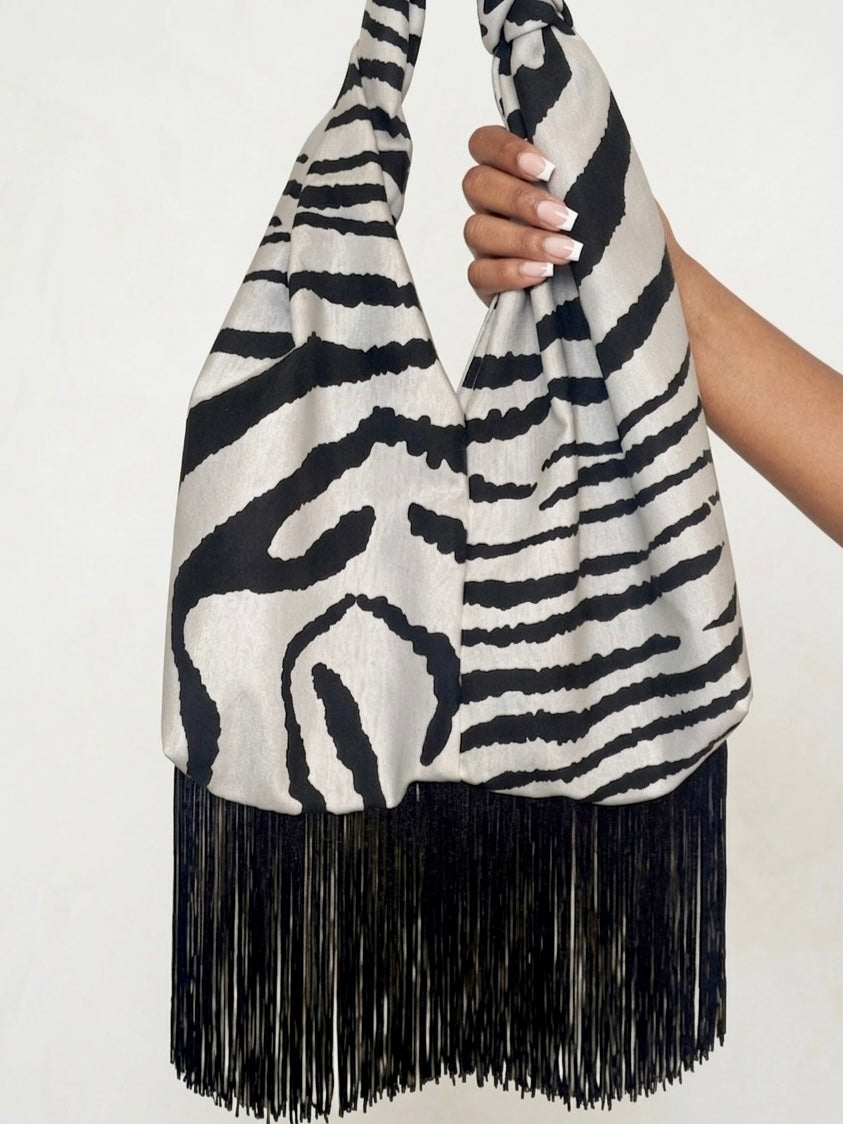 The Monochrome Zebra Knot Fringe Bag