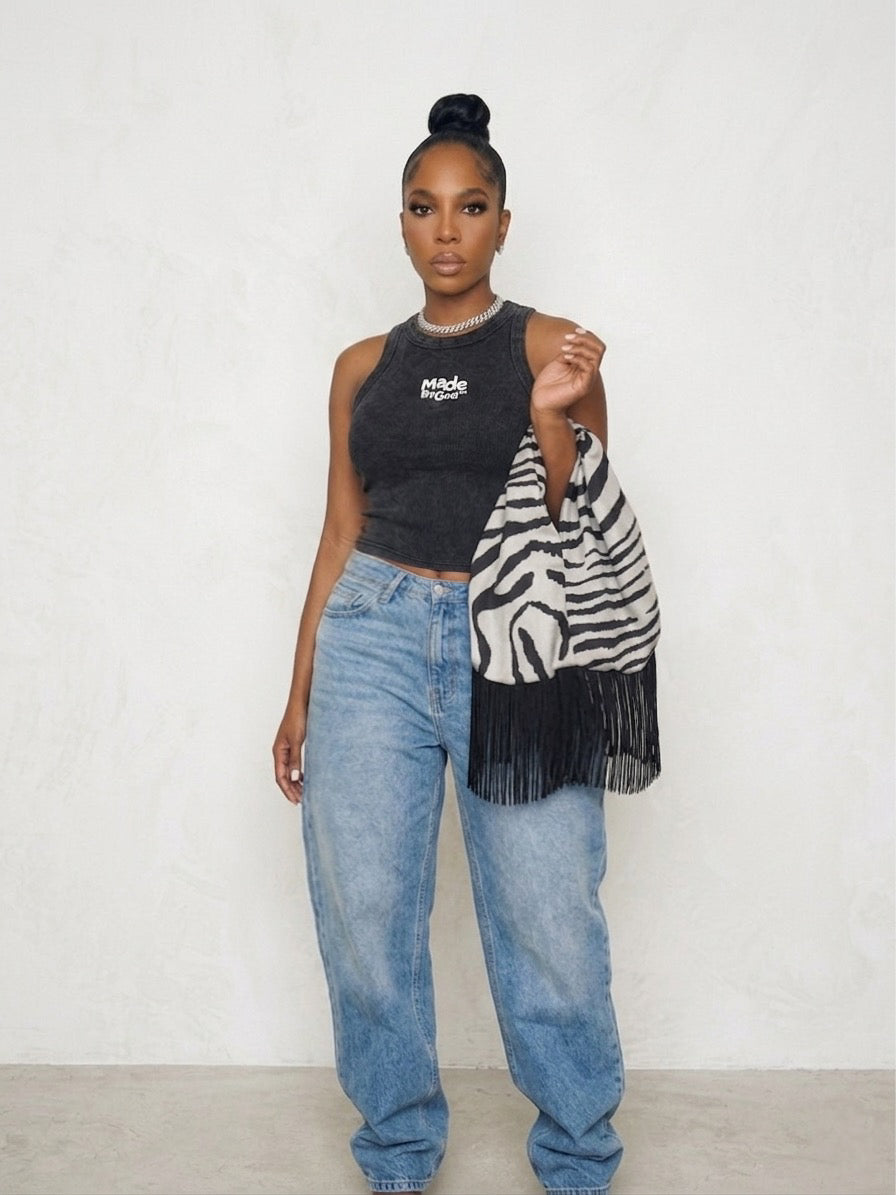 The Monochrome Zebra Knot Fringe Bag
