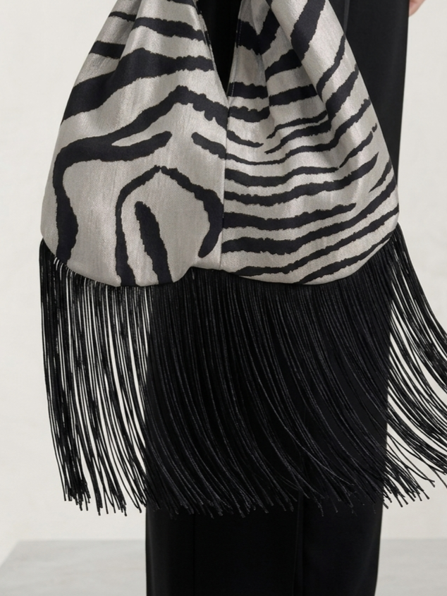 The Monochrome Zebra Knot Fringe Bag